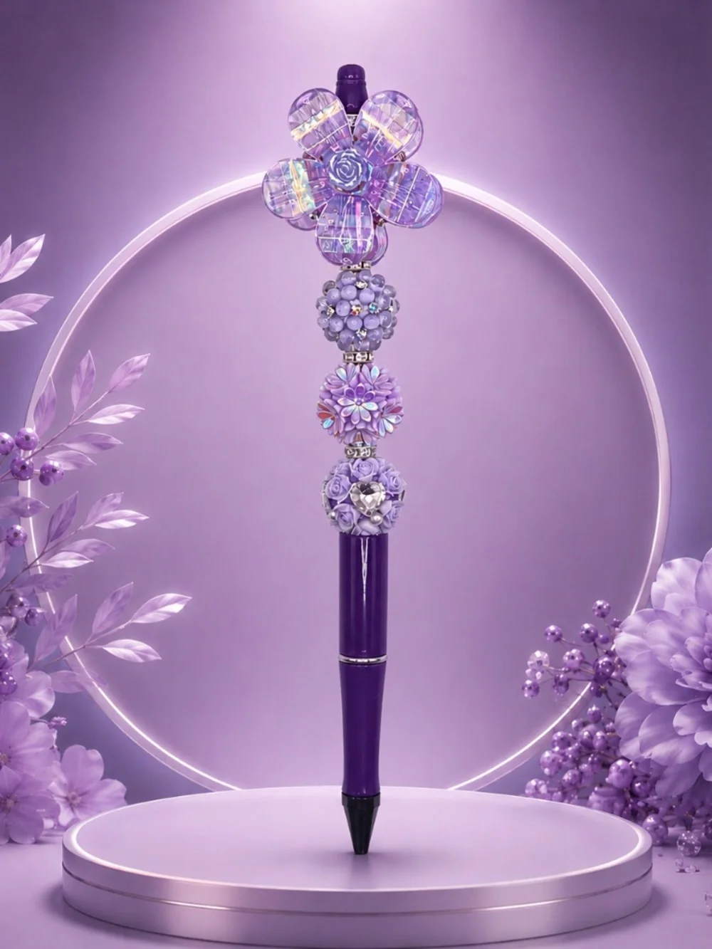 Purple Floral Beaded Pen
